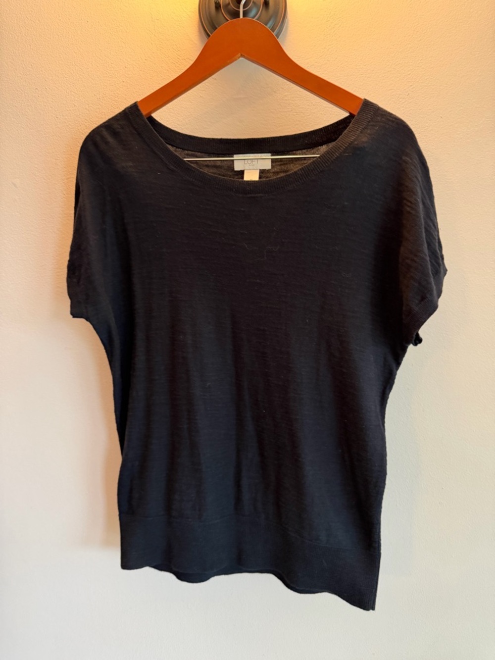 Loft Outlet Womens Navy Blue Short Sleeve Scoop Neck Knit Sweater Top Size M